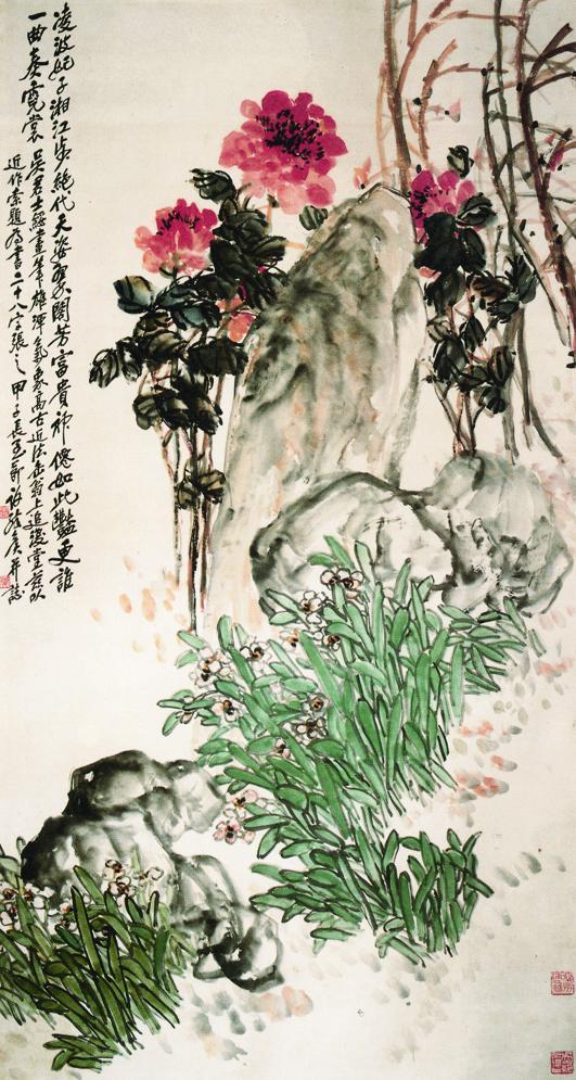 《富贵神仙》（1924，纸本设色，172.5厘米×93厘米，吴茀之纪念馆藏）